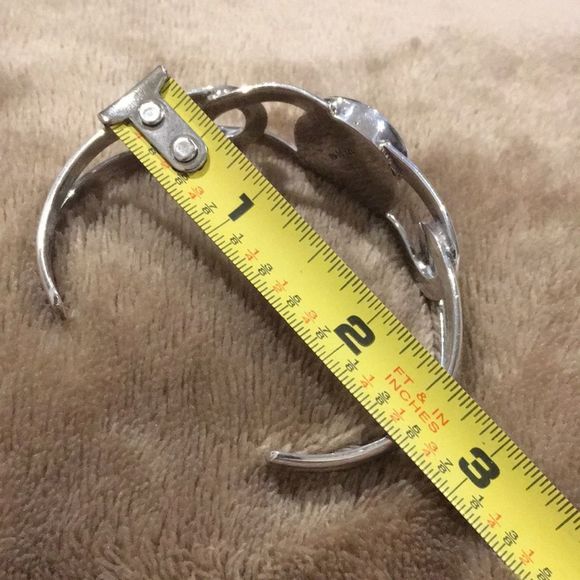 TAXCO Black Onyx Cabochon and Split Shank Sterling Silver Cuff Bangle - Picture 6 of 8